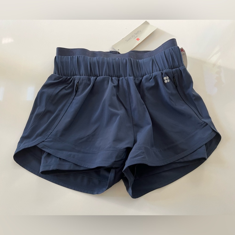 NWT Sweaty Betty On Your Marks 4” Running Shorts ~ Sz XS ~ Navy Blue